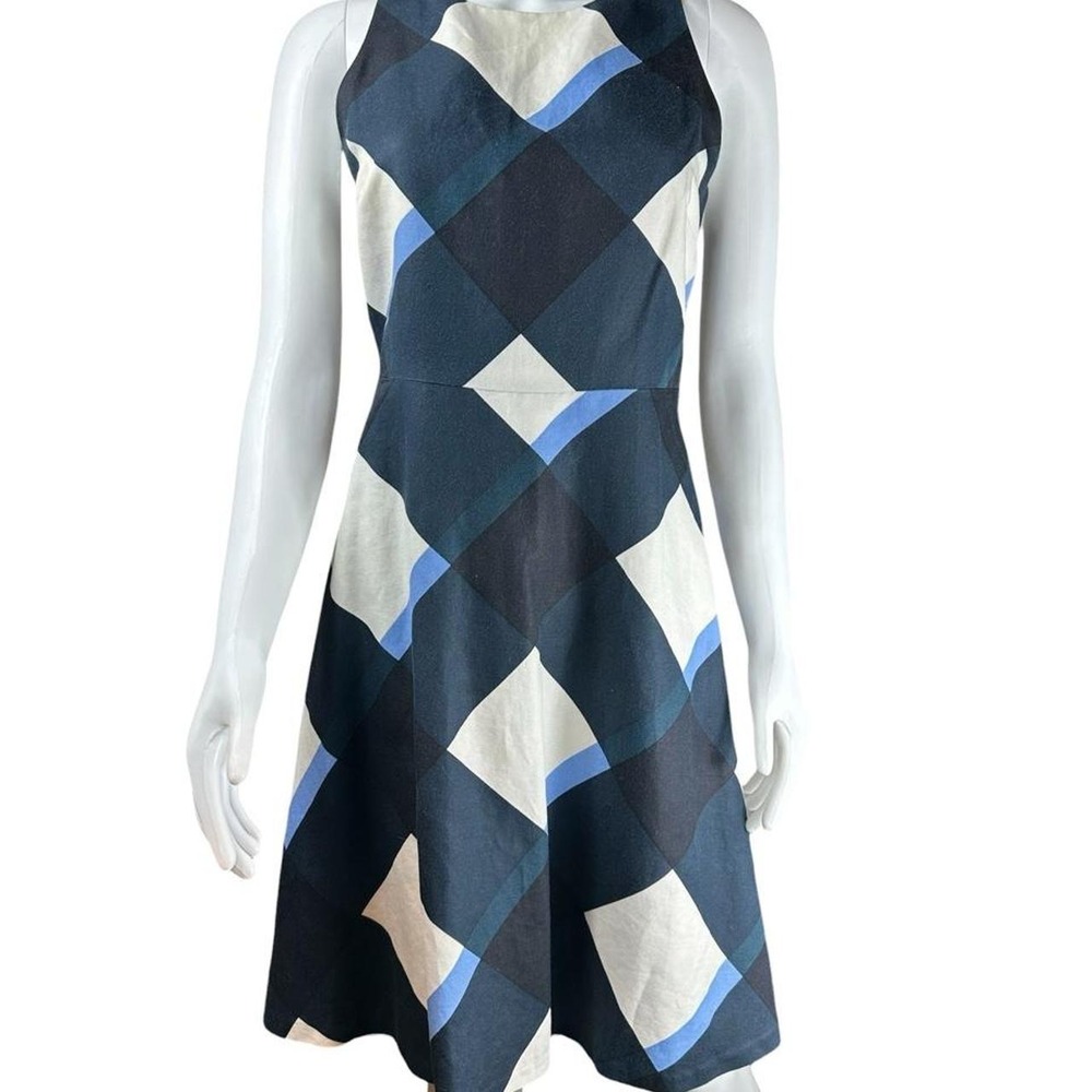 Ann Taylor white and blue argyle dress with tie back detail, size 4 Linen